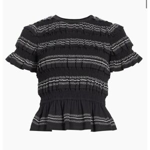 Sea New York Mable Smocked Top Black White Large Ruffled Stripes‎